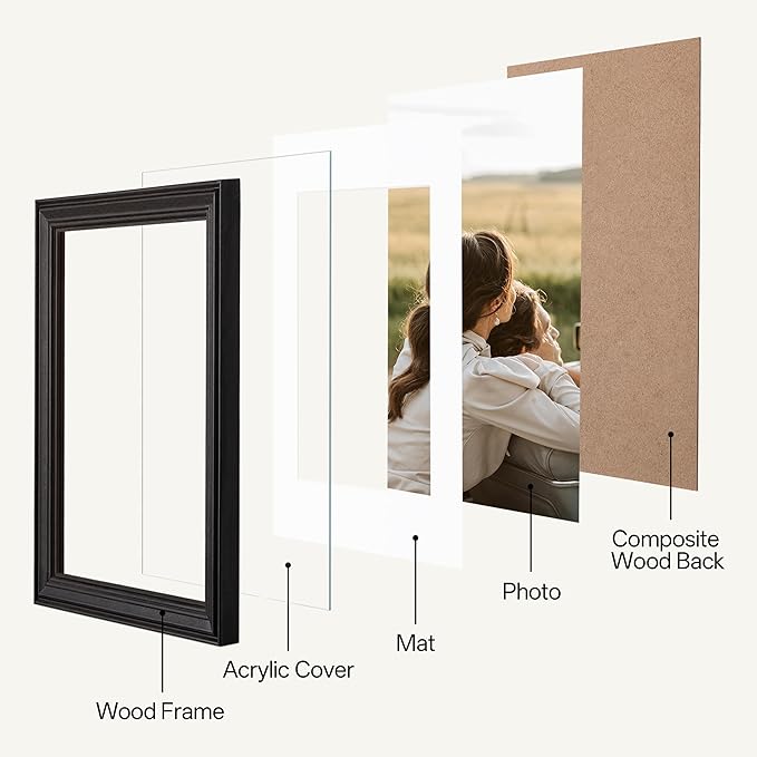 eletecpro Gallery Wall Frame Set of 7, Multiple Sizes Solid Wood Picture Frames Collage Wall Decor Including 1Pc 11x14, 2Pcs 8x10, 4Pcs 5x7 Photo Frames, Black