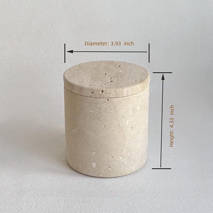 Natural Marble Stone Travertine Jar Container Storage Box Cup with Lid (Beige Travertine)
