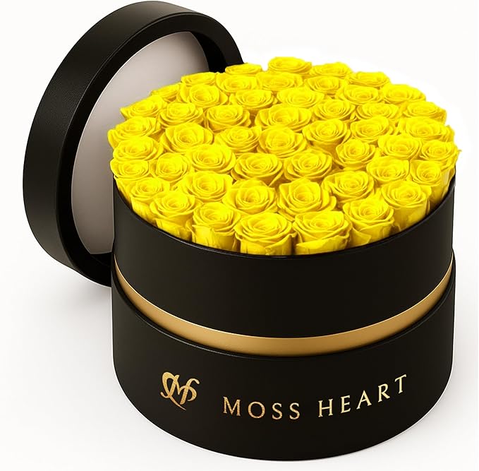 50 Petite Preserved Roses, Designer Round Box, Real Forever Roses Last 1+ Year, Premium Gift for Women, Wife, Girlfriend, Mother’s Day, Birthday, Anniversary, Valentine’s Day
