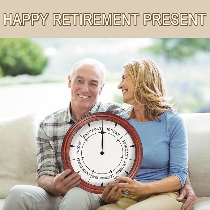 Day of The Week Clock 14Inch Retirement Wall Clock with Wood Frame Day Wall Clock for Men Women (Dark Reddish Brown)