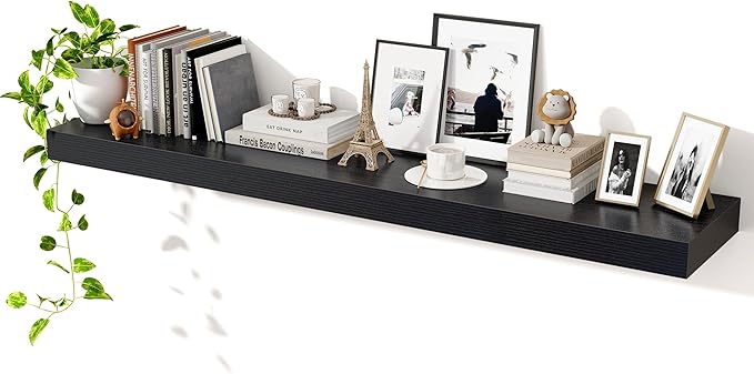 Axeman 55Inch Floating Shelves for Wall, Rustic Wood Shelves for Bedroom, Bathroom, Kitchen, Hanging Wall Mounted Shelf with Invisible Brackets for Books Decor, Set of 1, Black