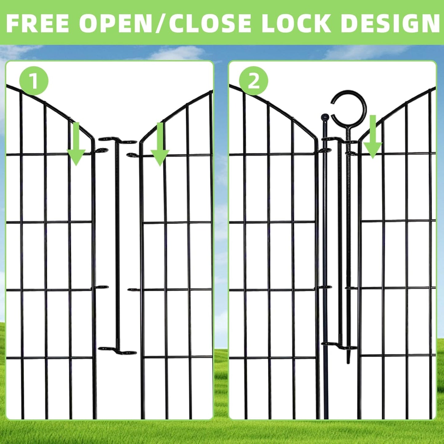 Decorative Garden Fence 40in (H) x12ft (L), 5 Pack No Dig Fence Animal Barrier for Dog with Lock, Arched Flower Bed Edging, Wire Border Panel Fencing for Yard Patio Outdoor Decor