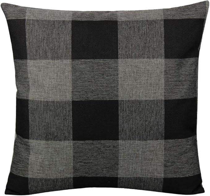 VAKADO Black Grey/Gray Farmhouse Buffalo Plaid Throw Pillow Covers 22x22 Inch Set of 2 Retro Rustic Checkers Decorative Cushion Cases Home Decor for Couch Bed Sofa