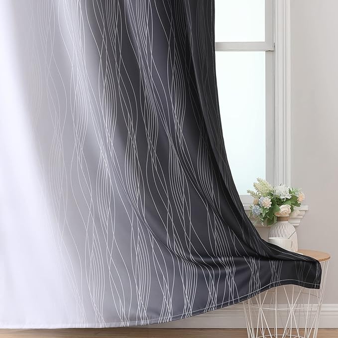 Estelar Textiler Black and Greyish White Ombre Short Blackout Kitchen Curtains 36 Inch Long, Thermal Insulated Grommet Small Half Window Drapes for Cafe/Basement/RV Camper, 52Wx36L, 2 Panels