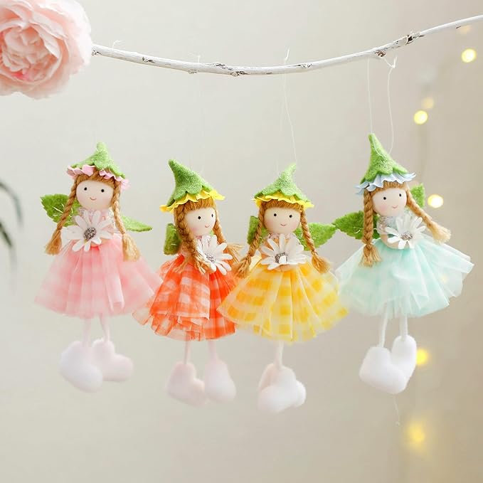 Eimilaly Four-Color Daisy Sprites Ornaments Spring Gnome for Home Decorations, Tomte Gnomes Set Ornaments for Garden or Rustic Theme Party Gnome Decor - 4PCS