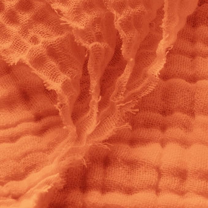 Carriediosa 100% Cotton Muslin Throw Blanket 108" X 90" King Size，4-Layers Summer Gauze Throws for Bed Couch，Soft Lightweight Breathable Linen Blankets Bedspread for Adults All Season，Orange
