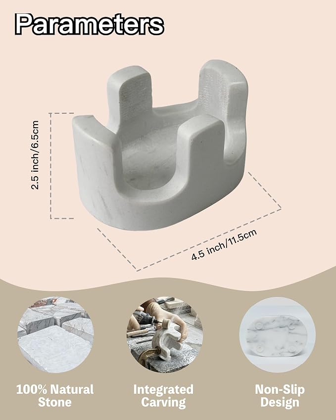 White Marble Sponge Holder for Kitchen Sink, Dual Slot Stone Caddy,Carrara White | 2-in-1 Natural Stone Sponge & Brush Holder, Raised Edge Helps Catch Water, Keeps Countertops Dry , Keeps Countertop Dry