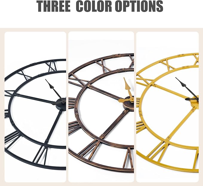 Large Wall Clock for Living Room Decor – 60 Inch Knocked-Down (KD) Silent Non-Ticking Modern Farmhouse Wall Clock, Oversized Decorative Metal Roman Numeral Clock (Pure Black, 60 Inch)