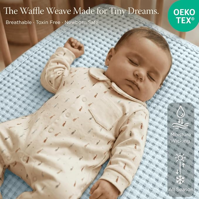 Threadmill Cooling Waffle Baby Blanket |Made from Rayon Derived from Bamboo|Breathable Swaddle Blankets for Newborns| 41 x 37 Inches|Ultra-Soft Baby Wrap for Boys & Girls|Registry Essential|Light Blue