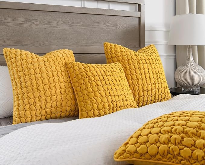 Pillow Covers 24x24 Set of 2 Velvet Euro Shams Decorative Farmhouse Pillowcases Boho Square Cushion Covers Soft Bubble Texture for Couch Sofa Bed Bedroom Car Living Room，Yellow