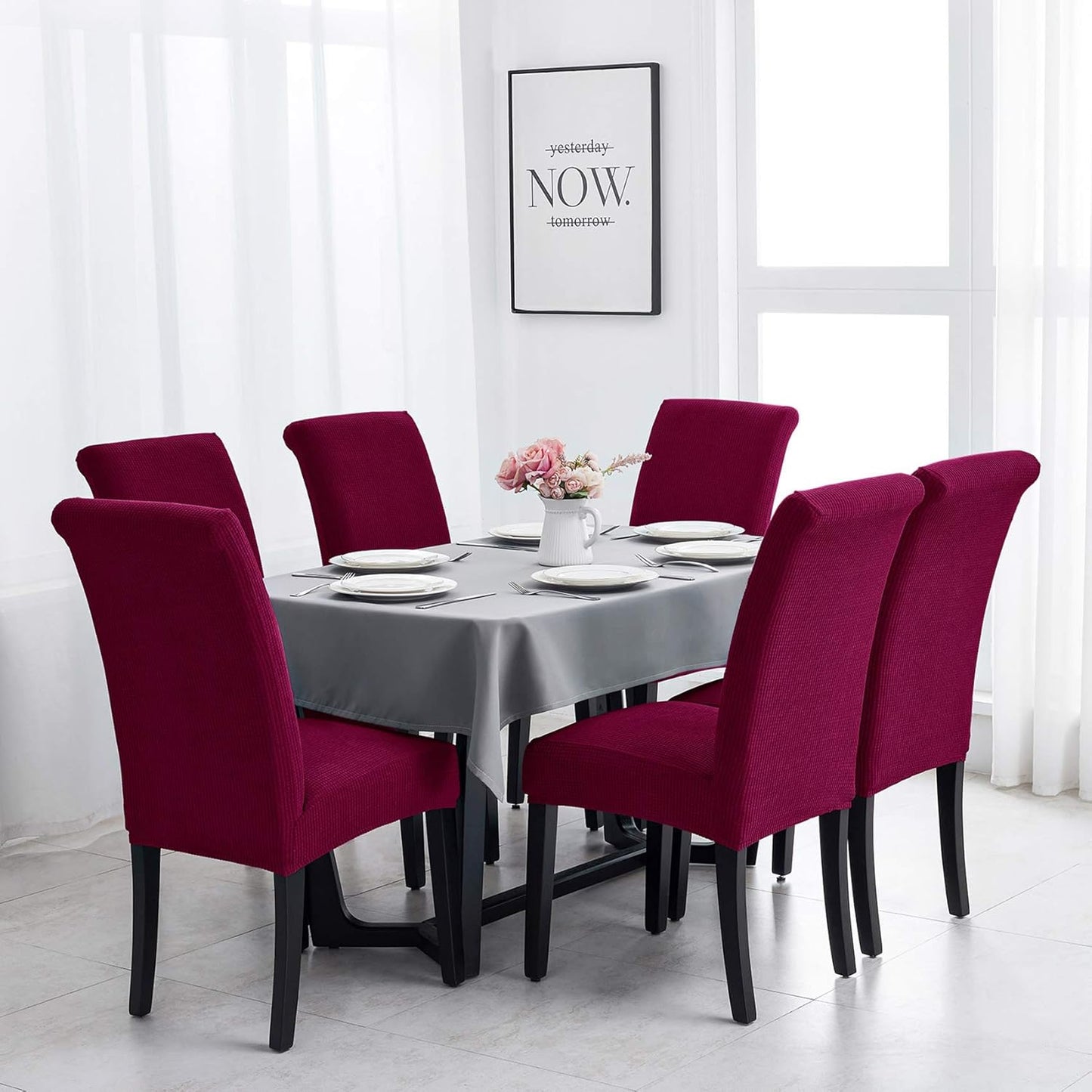 Joccun Chair Covers for Dining Room Set of 2,Dining Chair Slipcovers Stretch Dining Room Chair Covers Seat Protector,Washable Parsons Chair Cover for Home,Hotel(Wine Red,2 Pack)