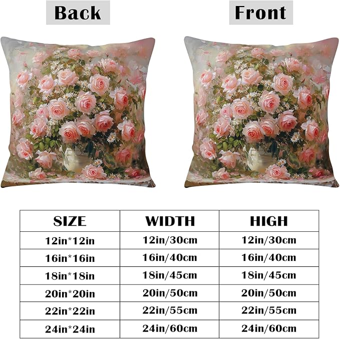 Vintage Rose Pillow Covers Spring Summer Daisy Rose with Flower Vase Pillow Cases Retro Pink Floral Throw Pillow Covers 24x24 Shabby Chic Outdoor Cushion Case for Home Couch 2 Pack