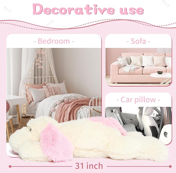 MorisMos Giant Dog Stuffed Animals, 31inch Large Stuffed Dog Plush Soft Big Puppy Pillow Gifts for Kids, Teens, Girls, Pink