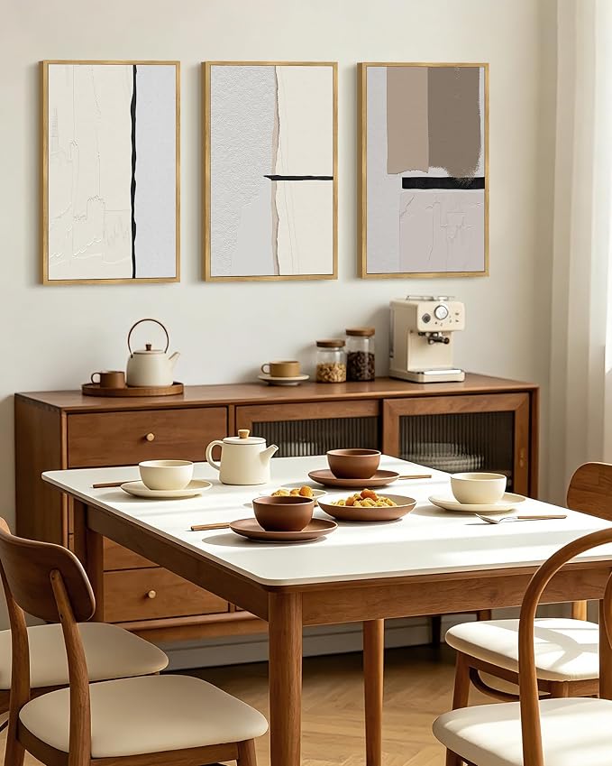 PHOPAGO Neutral Abstract Framed Wall Art Large 16x24in Beige Mid Century Textured Wall Decor Minimalist Modern Illustrations Prints for Ding Room Bedroom Decor - Natural Framed