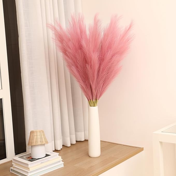 Wertuirk Dark Pink Pampas Grass, 8 Pcs 45 Inch Tall Large Faux Pompous Grass, Long Artificial Flowers for Floor Vases, Wedding Centerpieces, Baby Shower and Home Decoration (Dark Pink)