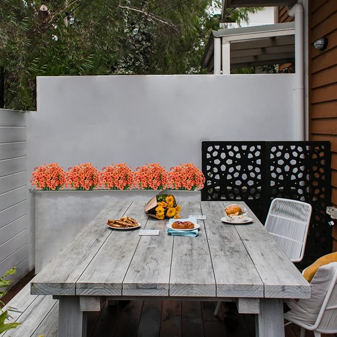 LikSoor 21 Bundles Artificial Outdoor UV Resistant Flowers No Fade Fake Outside Flowers Plastic Greenery Faux Shrubs Garden Porch Window Box Home Decoration (Orange)