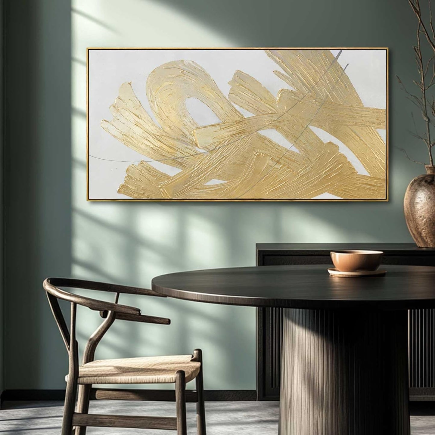 Gold Framed Canvas Art Abstract Wall Decor White Picture Decor 24"x48" Canvas Wall Art for Bedroom Oil Painting for Kitchen