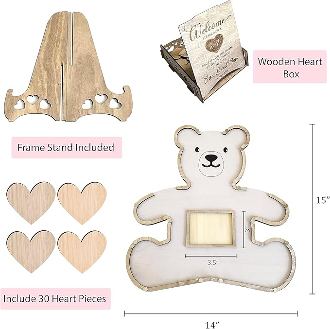 The Real Bossy Baby - Teddy Bear Guest Book Frame Keepsake for Baby Shower - Gender Reveal - Birthday - Large Premium Wood Shadow Box Display - Unique Gift Idea - Personal Nursery Decor - Ultrasound Frame - We Can Bearly Wait Theme - Includes Wooden He...
