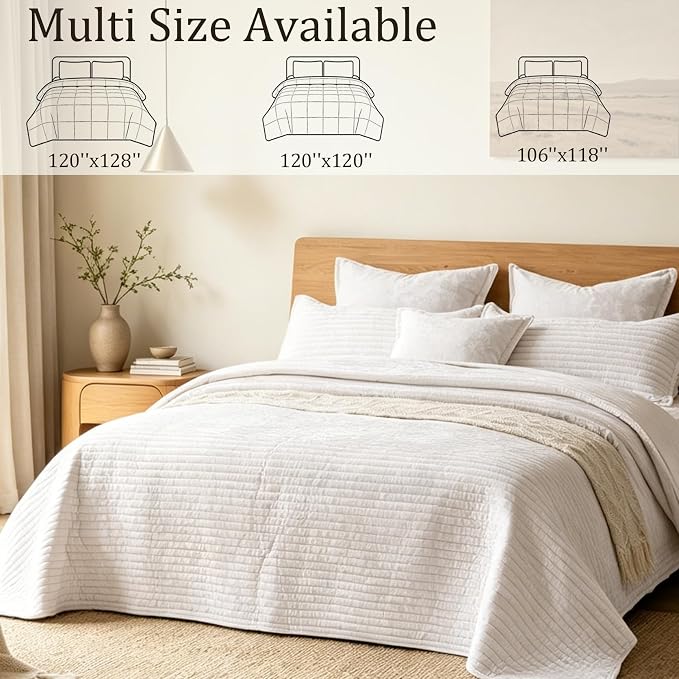 Luxury Velvet Oversized King 120x120 in Quilt Set 3 Piece Quilted Bedspread with 2Pillow Shams(20x36) Ultra Soft Coverlet All Season Bedding for Farmhouse Modern Bedroom Sofa,Cream