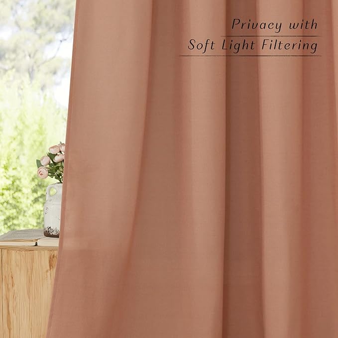 NICETOWN Linen 36 inch Curtains for Kitchen Window, Grommet Thick Flax Linen Terracotta Small Window Treatments Privacy Assured with Light Filtering for Cafe/Kids Room, W42 x L36, 2 Panels