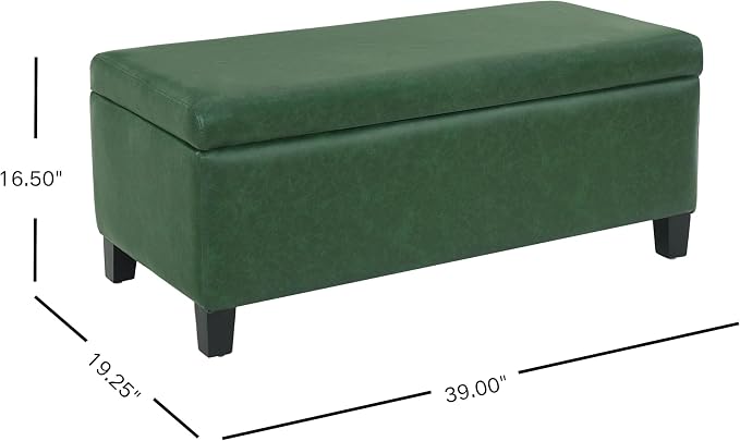 Christopher Knight Home Vayne Storage Ottoman Bench With Flip-Top Lid, PU Upholstered Ottoman with Storage, Wooden Bedroom End of Bed Bench with Storage, Comfy Living Room Sofa Extra Seat, Green+Black