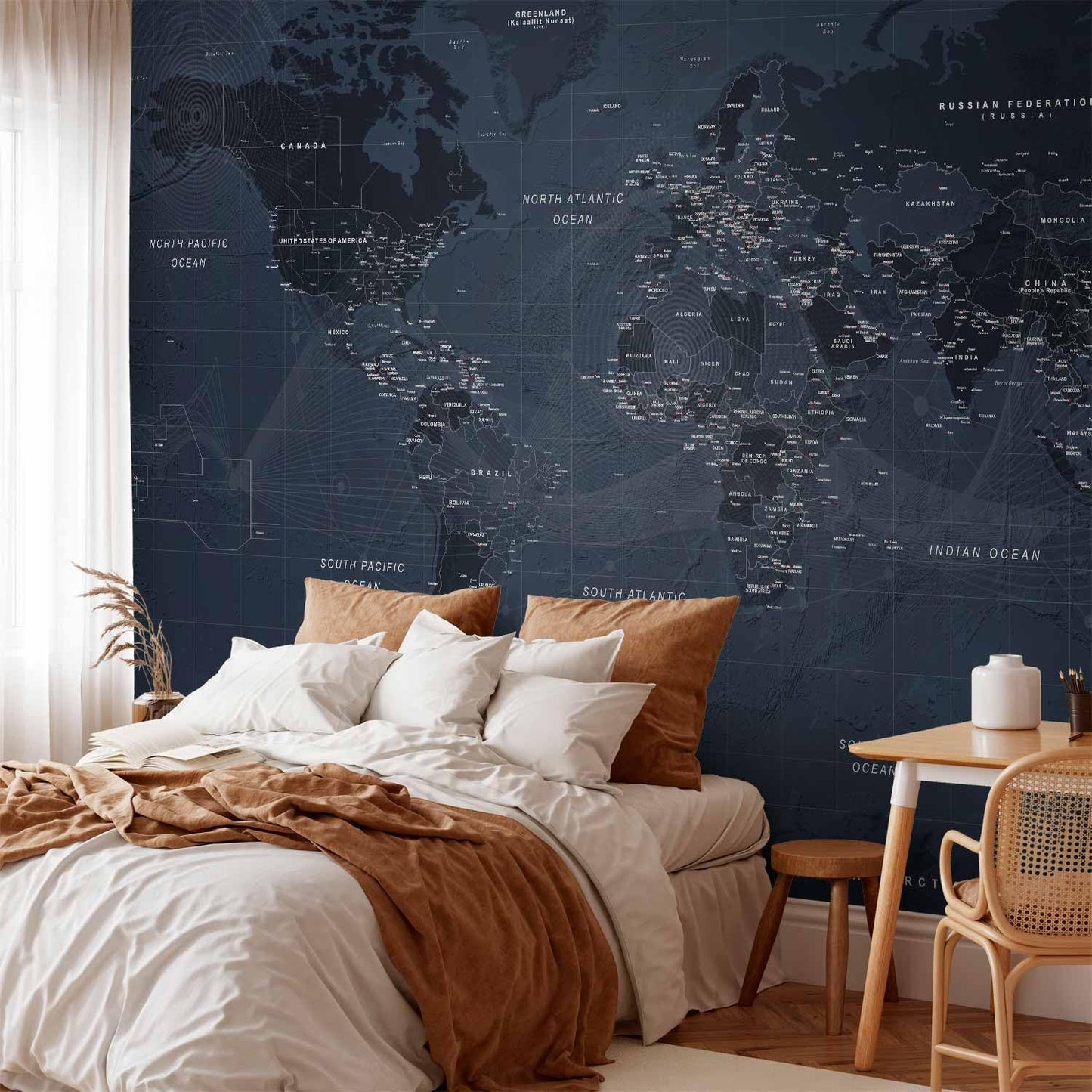 artgeist Premium Wall Mural World Map 98x69 in - XXL Non-Woven Wallpaper Fleece Wall Decor Photo Print Picture Image Design Home Map of The World k-A-0123-a-a