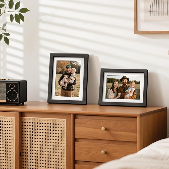 HappyHapi 5x7 Picture Frames Black Set of 10, Tabletop or Wall Display Pictures 4x6 with Mat or 5x7 Without, Multi Photo Frames Collage