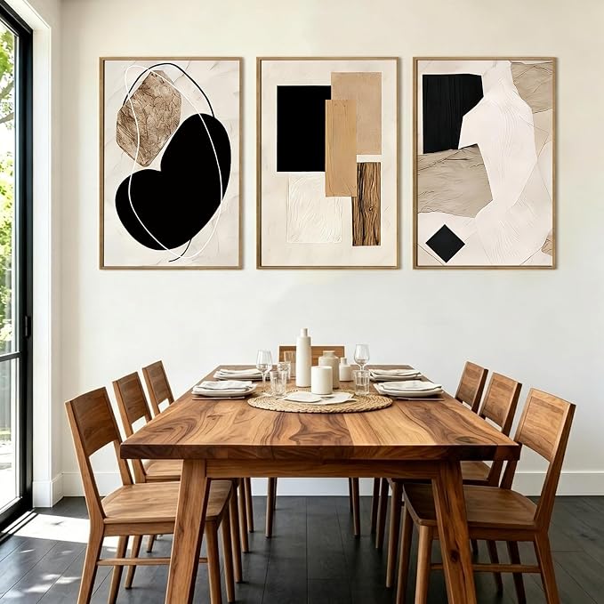 LAATOZ Neutral Abstract Wall Art Framed Canvas Painting, Minimalist Modern Artwork for Living Room Bedroom Bathroom Office Hallway Stairs 16x24 Inch 3 Panels