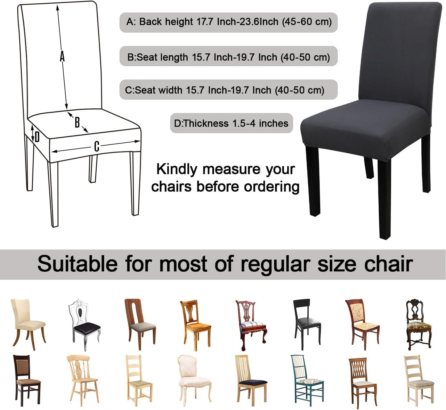 JQinHome Dining Room Chair Covers Set of 12, High Stretch Chair Slipcover Removable Washable Chair Seat Protector Cover for Home Party Hotel Wedding Ceremony (Grey)