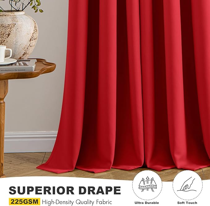 MIULEE Christmas Red Blackout Curtains for Bedroom Living Room 84 Inches Long 2 Panels, Thermal Insulated Room Darkening Drapes Solid Grommet Top Light Blocking Window Treatments 40x84 Inch