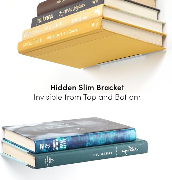 xympo Floating Invisible Bookshelf Wall Mounted (Set of 4) - Aluminum - Turn Books into Floating Shelves