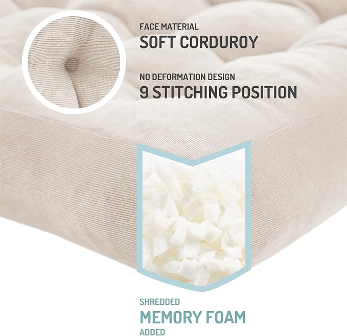 Degrees of Comfort Floor Cushion 6 Pack for Meditation, Office & Studio – Corduroy Soft Seating Set, 22 Inch, High-Density Foam, Square Shape, Beige