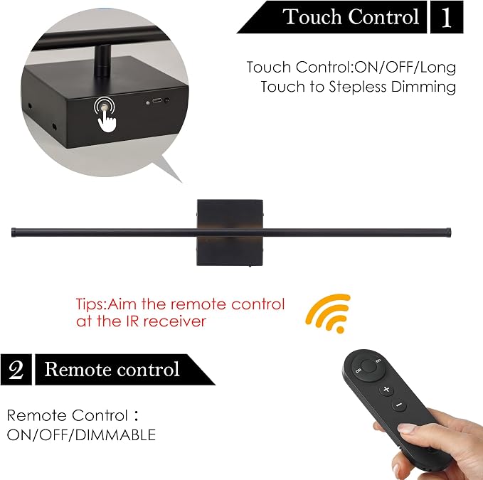 KARTOOSH 40.1 Inch Wall Sconces Battery Operated for Living Room Black | Rechargeable Wireless Wall Lamp Set of 2, 3000K Warm White Dimmable Wall Light Remote Control Indoor Lighting for Bedroom