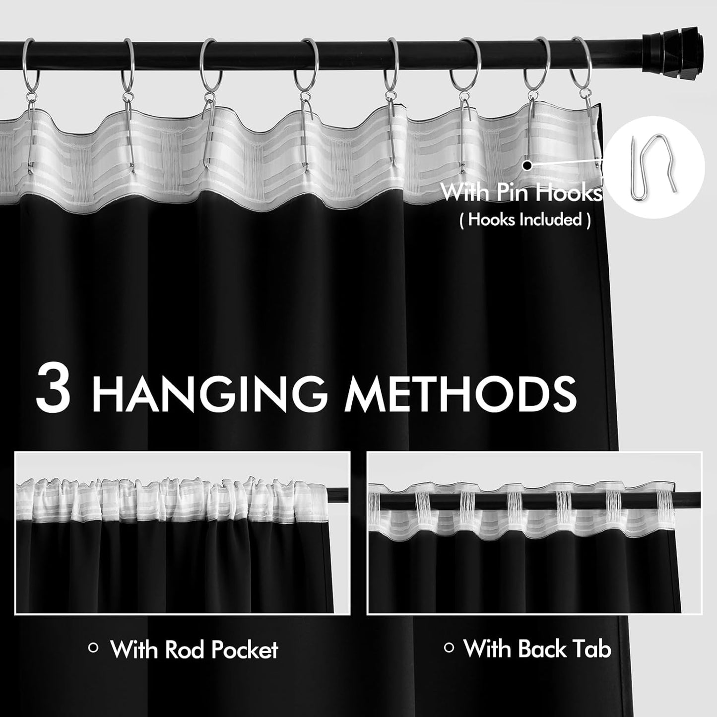 MIULEE Black Back Tab Blackout Curtains 104 Inch Length 2 Panels Set for Living Room Bedroom Privacy, Halloween Rod Pocket/Pinch Pleat Thermal Insulated Room Darkening Pleated Light Blocking Drapes