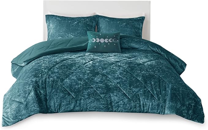 Intelligent Design Twin Duvet Cover Set, Velvet Twin Duvet Set, Luxury Diamond Quilting Teal Duvet Cover, Fluffy Duvet Cover with Decorative Pillow and 1 Sham, 3 Pieces, Teal, Twin/Twin XL
