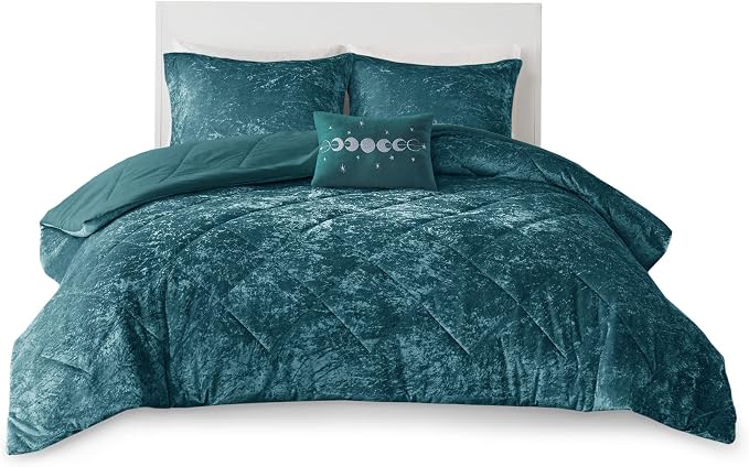 Intelligent Design King Duvet Cover Set, Velvet King Duvet Set, Luxury Diamond Quilting Teal Duvet Cover, Fluffy Duvet Cover with Decorative Pillow and 2 Shams, 4 Pieces, Teal, King/Cal King