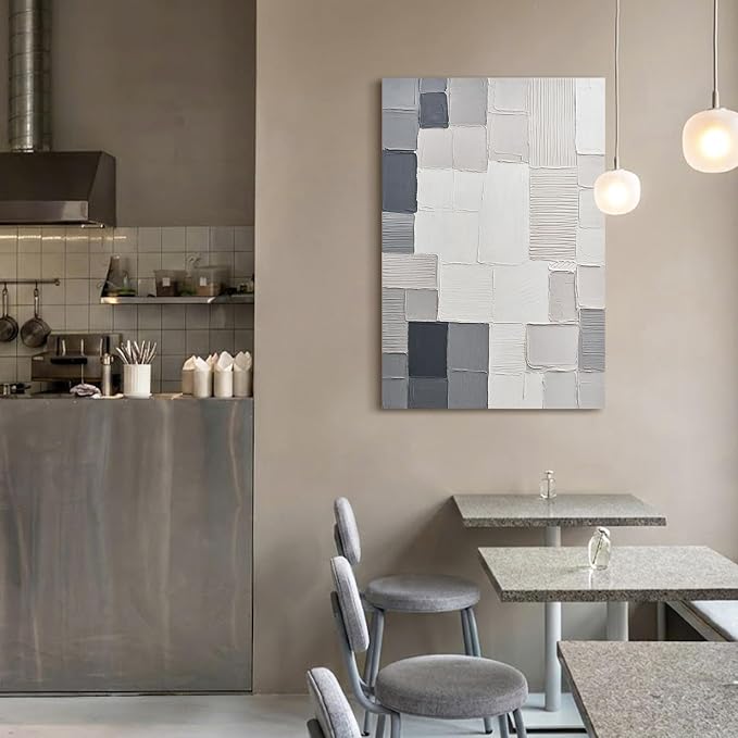 Abstract Mosaic Canvas Wall Art, 24x36" Modern Vertical Textured Wall Decor | Hand-Painted 3D Textured Oil Painting in Neutral Tones, Large Minimalist Artwork for Living Room Bedroom Office Hallways