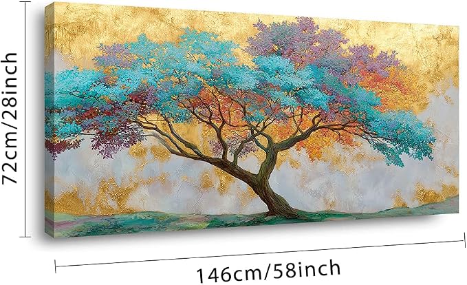 Ggaafet Gold Blue Tree Wall Art for Living Room Canvas Oil Painting Prints Beautiful Tree of Life Art Deco Modern Artwork Office Bedroom Family Dining Room Decor Extra Large