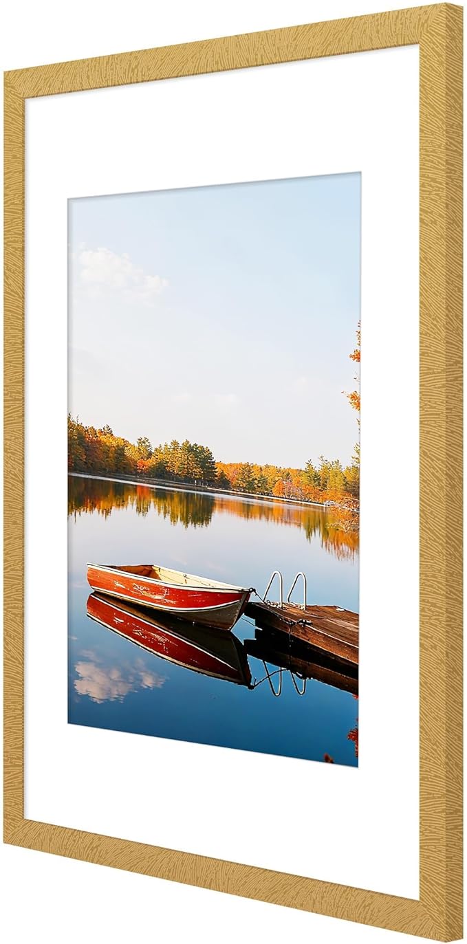 Picrit 11x17 Picture Frame Set of 12, Display 8x12 with Mat or 11x17 without Mat, Photo Frames for Wall Mounting Display, Gold