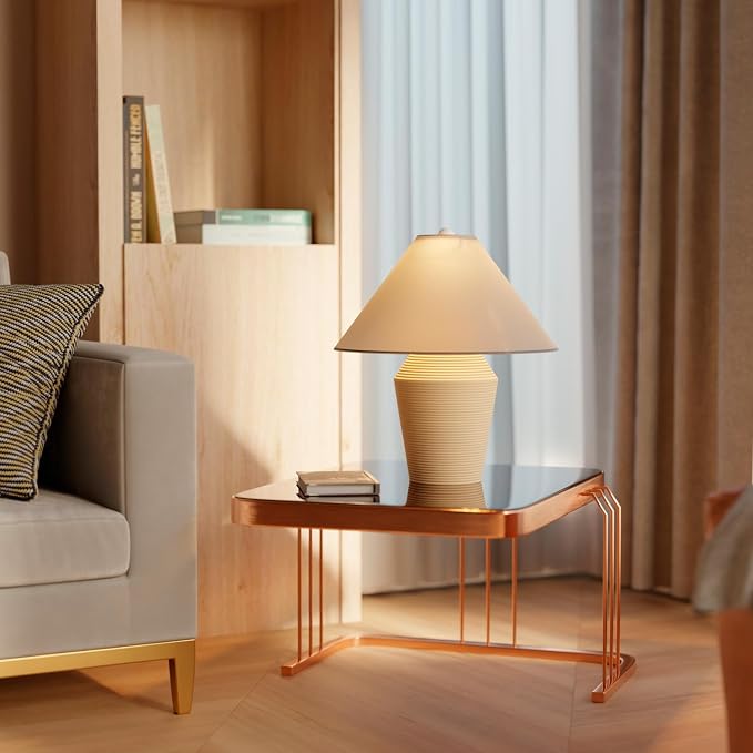 Globe Electric 18" Table Lamp, Ceramic Base, Tan, Linen Shade, Rotary Switch on Socket, Reading Light, Home Decor