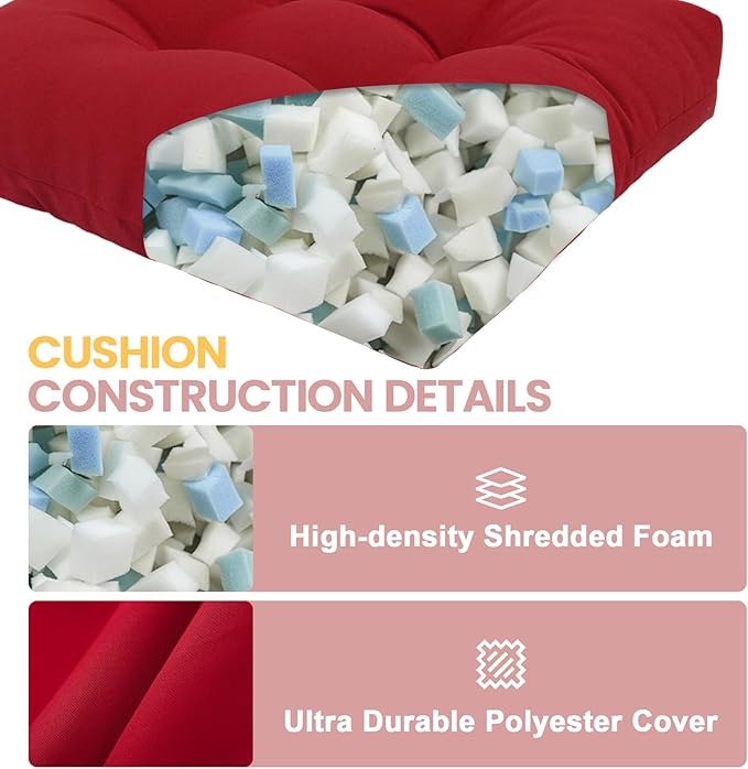 idee-home Outdoor Chair Cushions Set of 2, Patio Seat Cushions | Tufted Thick 19 x 19 x 5 Inch Cushions for Outdoor Furniture Waterproof with Ties, Dining Pads Dark Cerulean