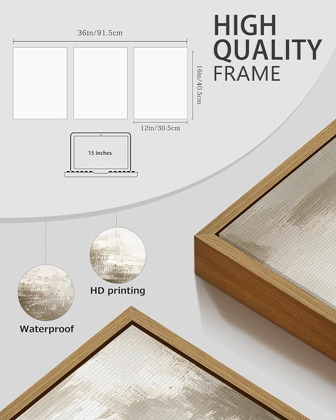 PHOPAGO Abstract Framed Wall Art Minimalist Pastel Neutral Wall Decor Modern Art Paints Living Laundry Room Home Decor - 12x16in Natural Framed