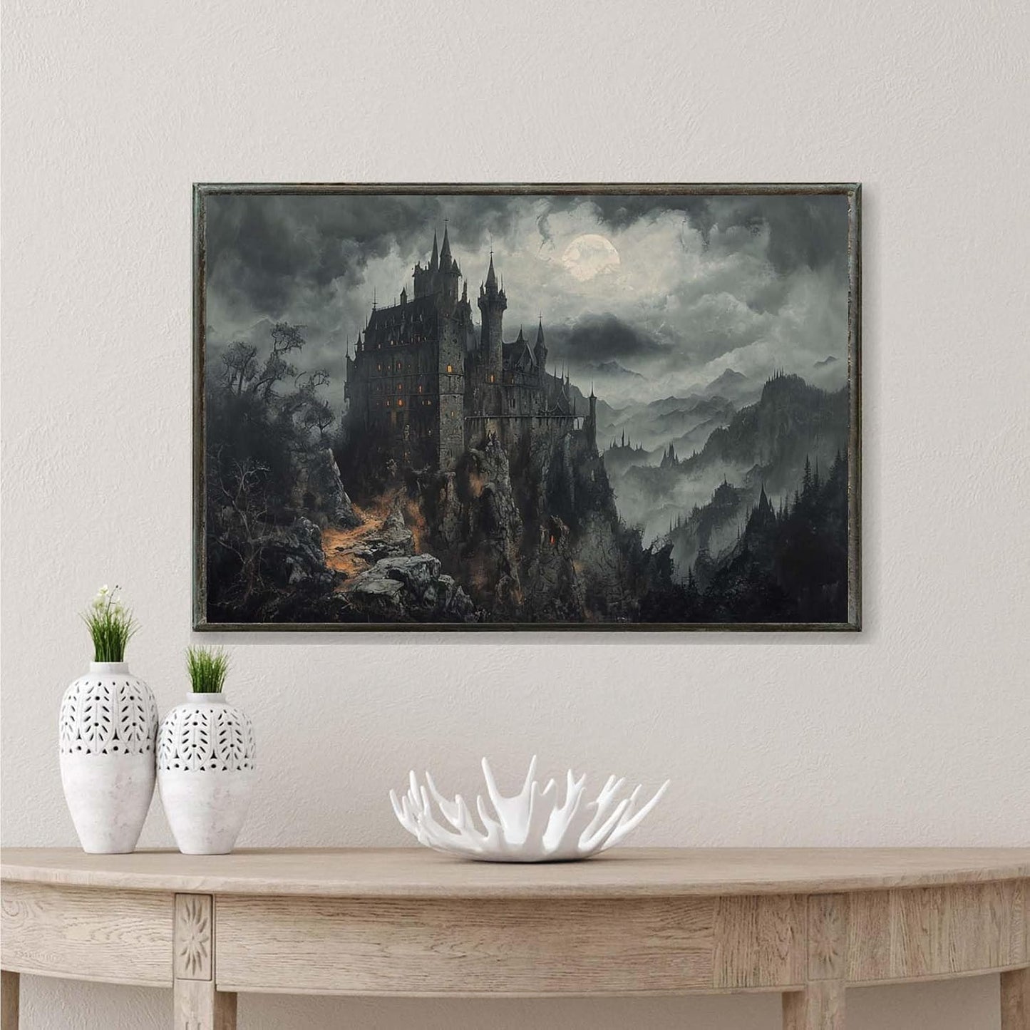 JFHCQJPK Vintage Castle Poster Dark Academy Victorian Gothic Castle Wall Art Poster Moody Mystical Art Print Suitable for Home Living Room Bedroom16x24in Metal blackFramed