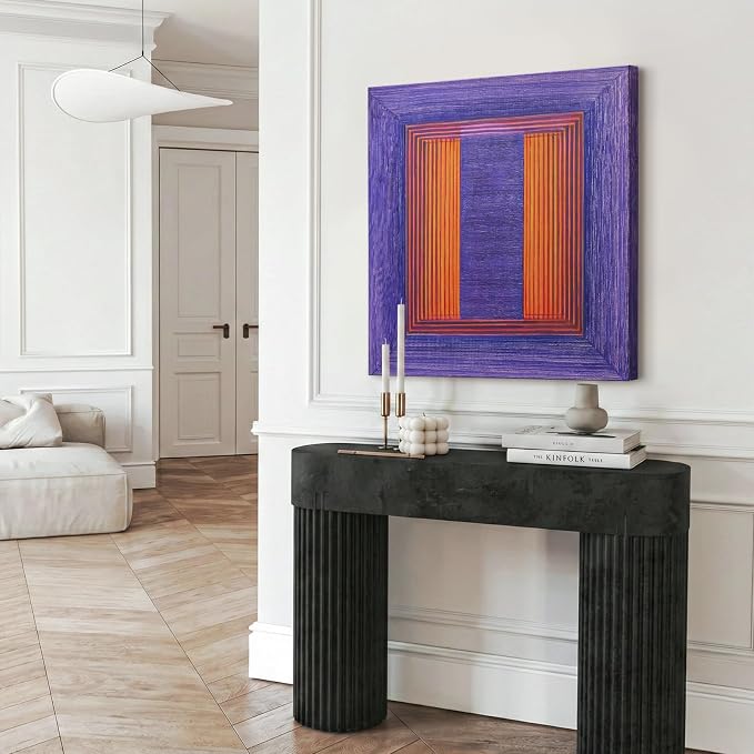 Modern Minimalist Abstract Geometric Textured Wall Art for Living Room | Original Hand-Painted Purple & Orange Block Lines Oil Painting Artwork for Bedroom Office Hallways, Square Wall Decor 24x24"