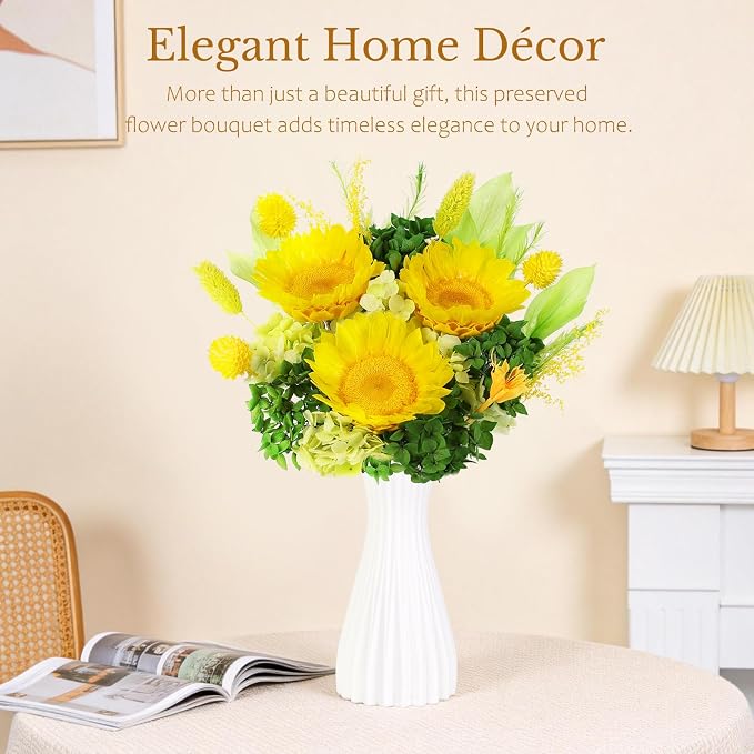 Forever Flowers for Delivery - Preserved Sunflower Bouquet with Gift Box & Greeting Card, Real Eternal Flowers, Gifts for Women, Mom, Mother's Day, Birthday, Anniversary, Graduation