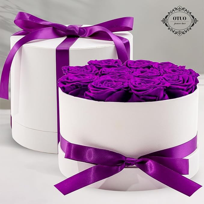 12 Piece Preserved Roses in a Box - Forever Flowers for Delivery Prime, Eternal Roses Mothers Gifts for Mom, Valentine's Day, Wife Anniversary Birthday Gifts for Women(Purple)