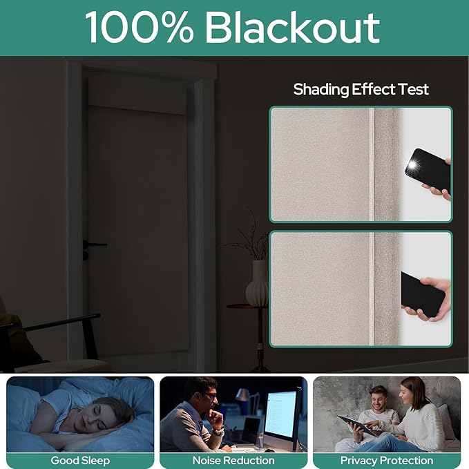 HOMEIDEAS 100% Natural Linen Blackout French Door Curtains, Privacy Door Window Curtains, 34 X 40 Inch Room Darkening Blinds, Thermal Insulated Shades for Bedroom, 1 Panel