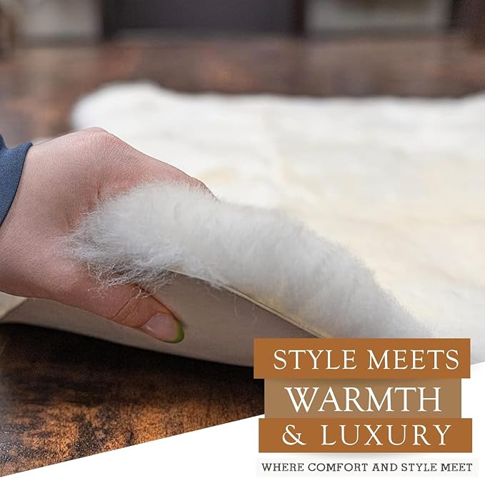Sunshine Cowhides 100% Genuine Sheepskin Rug - Modern Style Animal Skin Rug & Floor Carpet for Living Room, Bedroom, Kitchen & More - Double (2x5-6 Ft.)