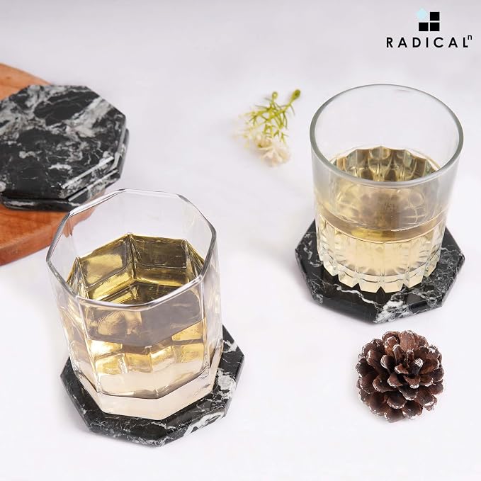 Radicaln Black Marble Coasters Set of 6 Handmade 3.5" Inch Star Coasters for Drinks, Ideal Coaster Set for Home & Kitchen Table Decor