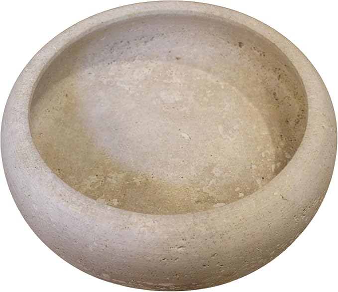 Travertine Decorative Bowl, 7.5” Natural Stone Candy Bowl, Coffee Table Catchall Dish for Living Room, Candle, Key, Trinket Holder & Hand Crafted Home Decor